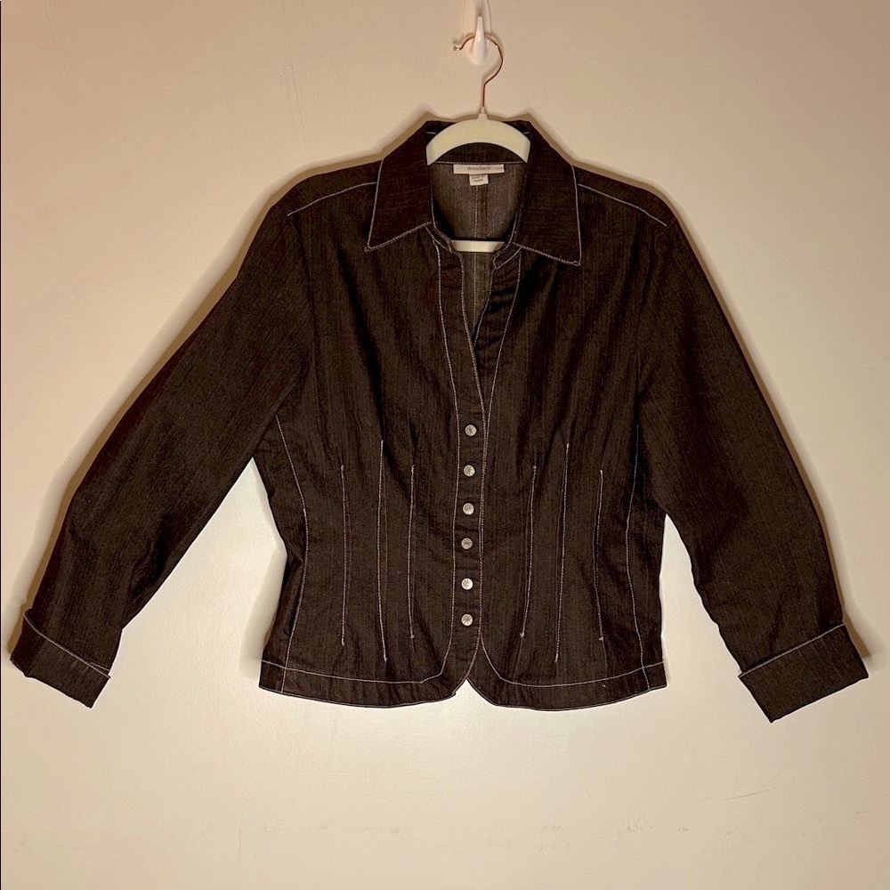 Dress Barn Cropped Jean Jacket Dark Brown  SZ L